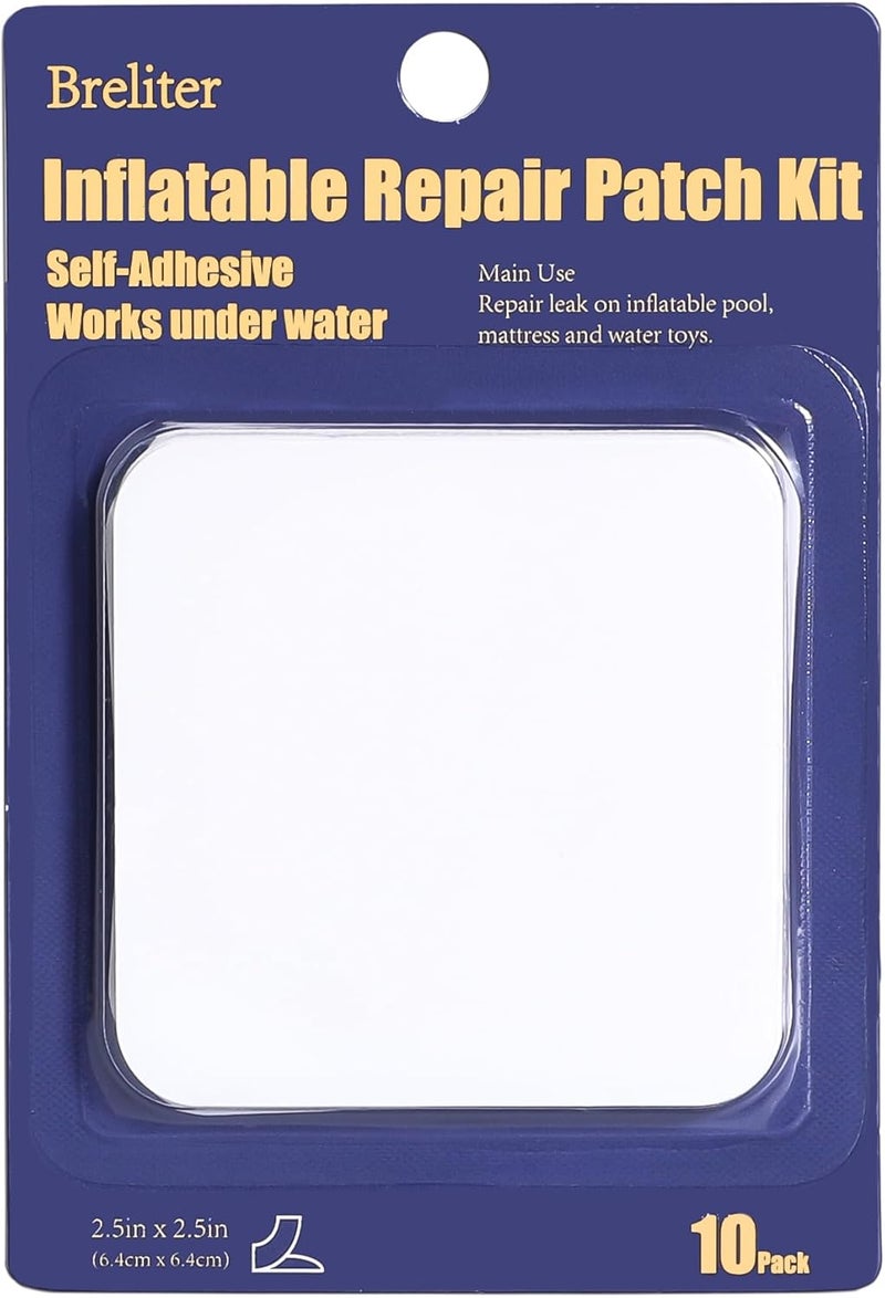 Breliter Inflatable Patch Repair Kit - Waterproof TPU Pool Repair Tape, Heavy Duty Repair Patch for Air Mattress, Bounce House, Inflatable Toys, Tent, Swimming Ring - 10 Packs of 2.5in x 2.5in, Square - Image 1